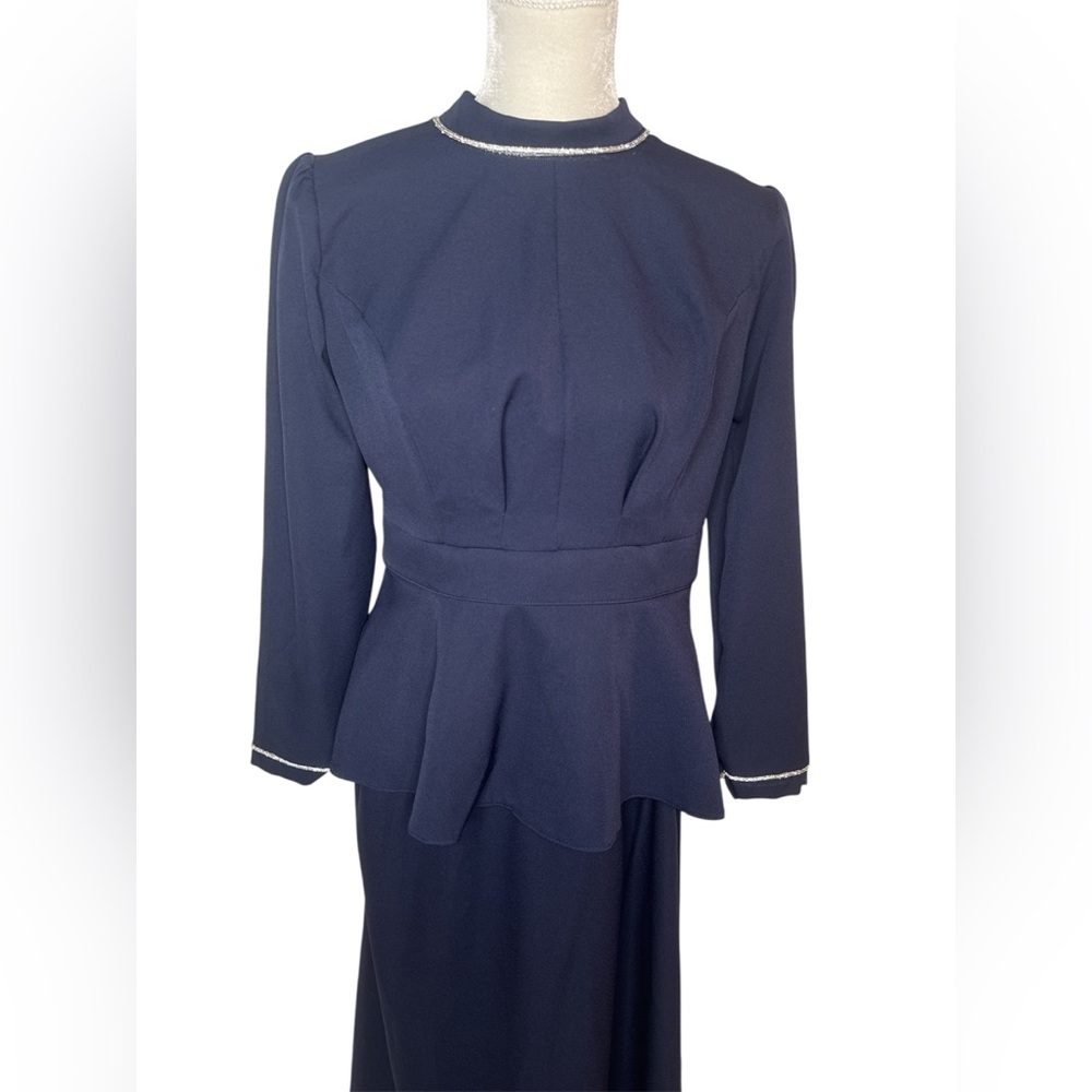 Elegant women navy blue two piece skirt set size 42EU new long - Picture 4 of 7